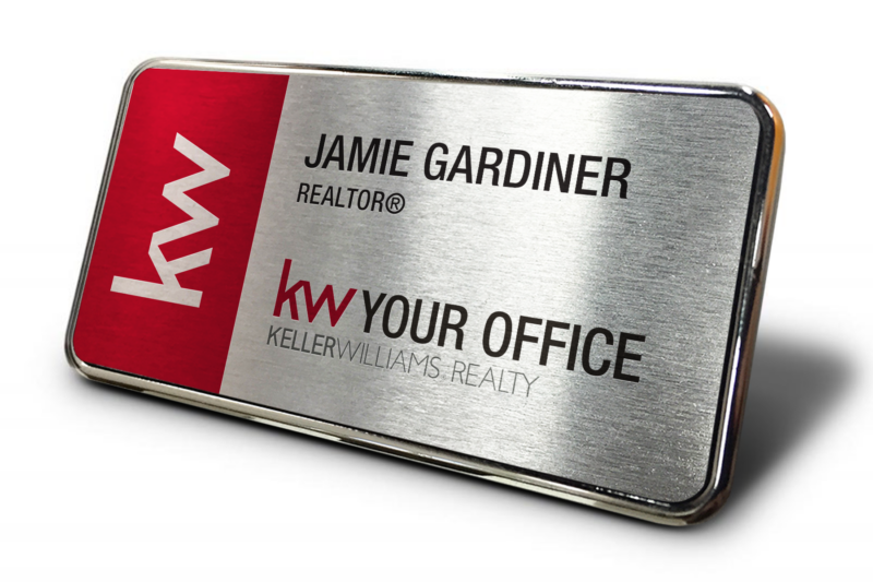 Framed Name Tag - Red/Silver Block 1.5x3