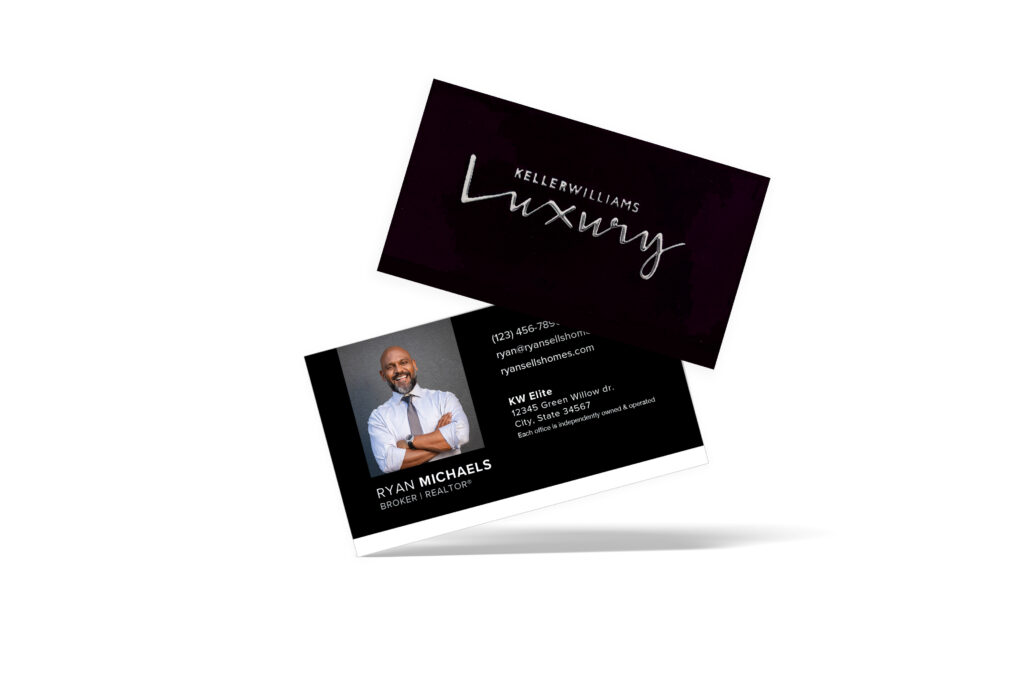 Horizontal All Black with Back Logo Foil Photo KW Luxury Business Card